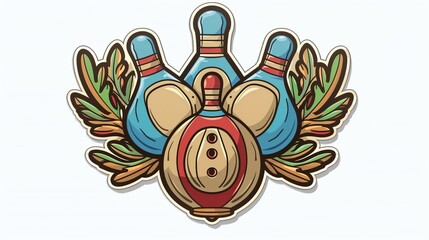 Fototapeta premium A cartoon illustration of bowling pins and a bowling ball.