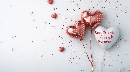 Valentine's card with Best Friends Forever text and cute heart vectors, simple design, white background