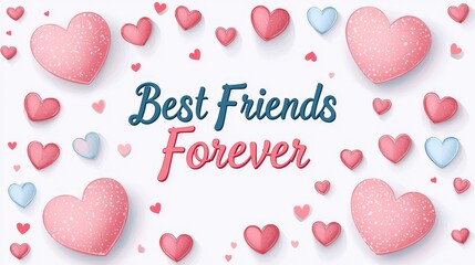 Valentine's card with Best Friends Forever text and cute heart vectors, simple design, white background