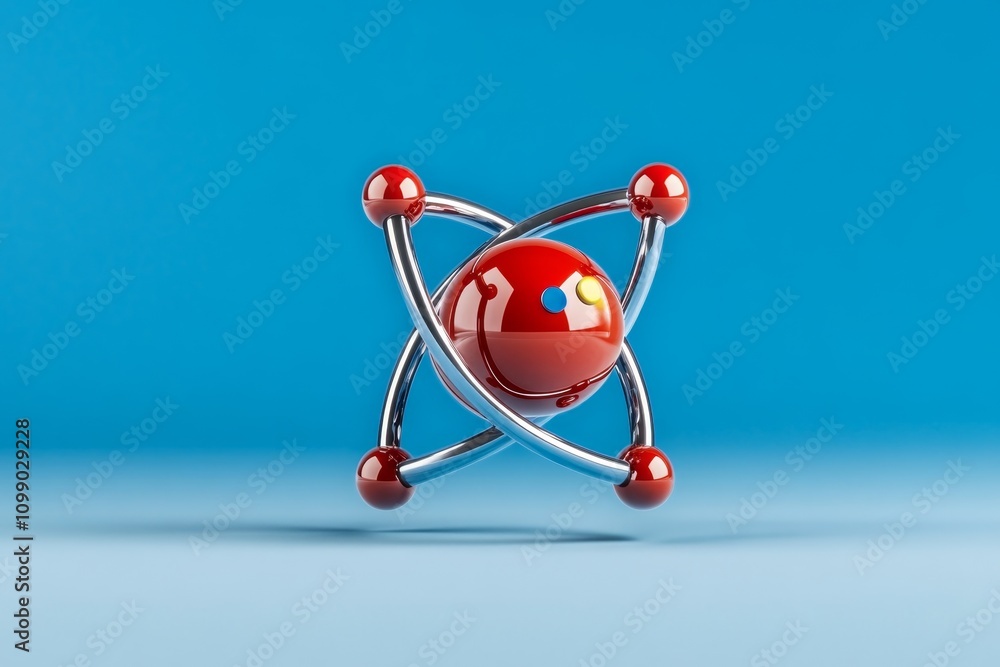 Poster a close-up of a hydrogen atom, showing its single proton and orbiting electron with realistic subato