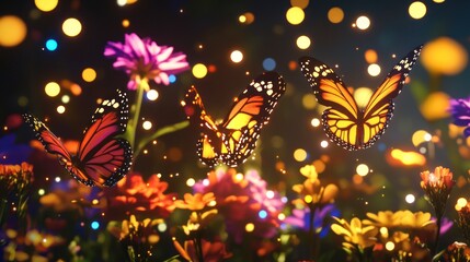 Magical butterflies and flowers.