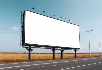 Obraz premium Large blank billboard by the road with field and blue sky