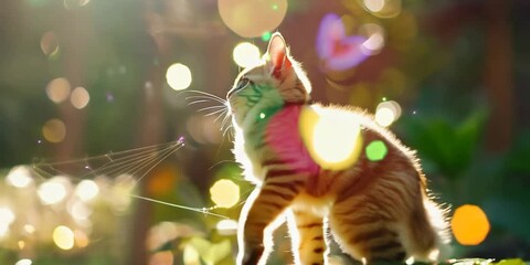 Playful kitten chasing a butterfly in a sunny garden, 4K . Video - Powered by Adobe