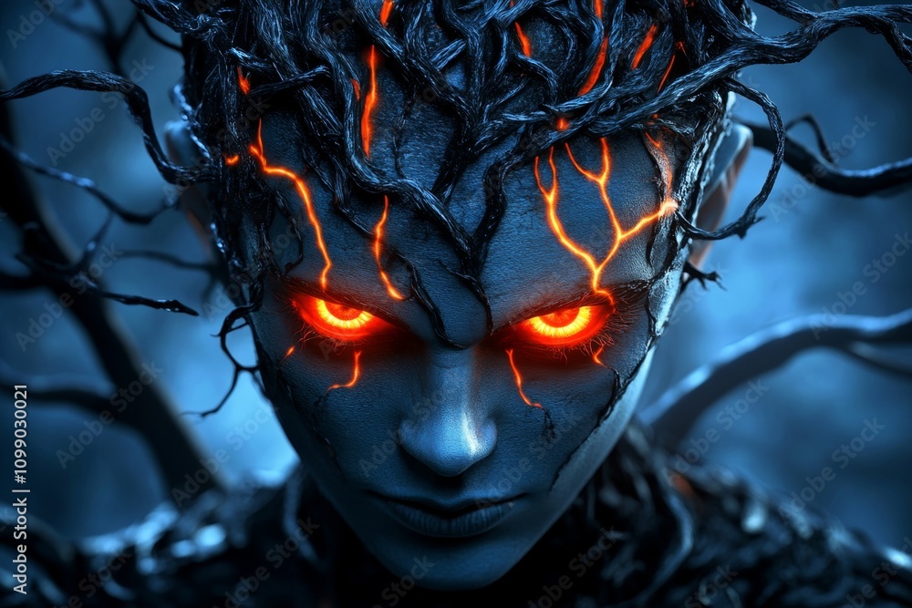 Aufkleber a dark gothic avatar shrouded in swirling shadows, with glowing red eyes and intricate patterns of l