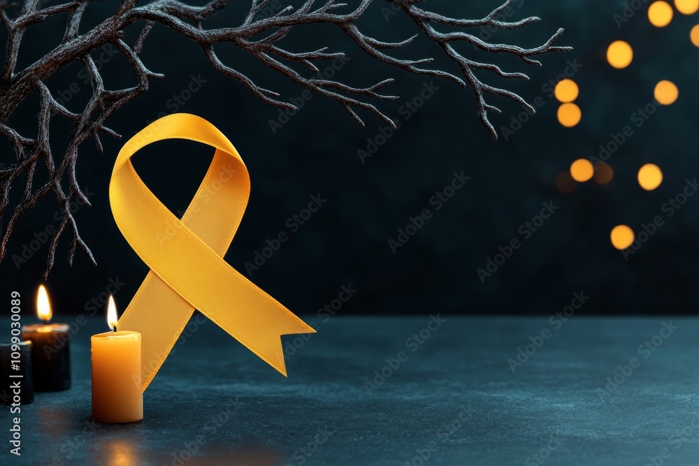 Poster A dark and gothic awareness ribbon surrounded by candlelight and intricate shadow patterns