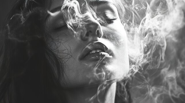 Mysterious Woman in Smoke: A Black and White Portrait