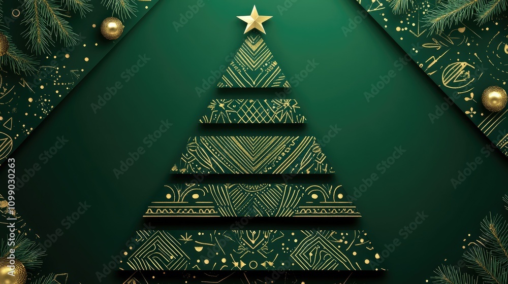 Poster abstract geometric christmas tree frame with intricate patterns