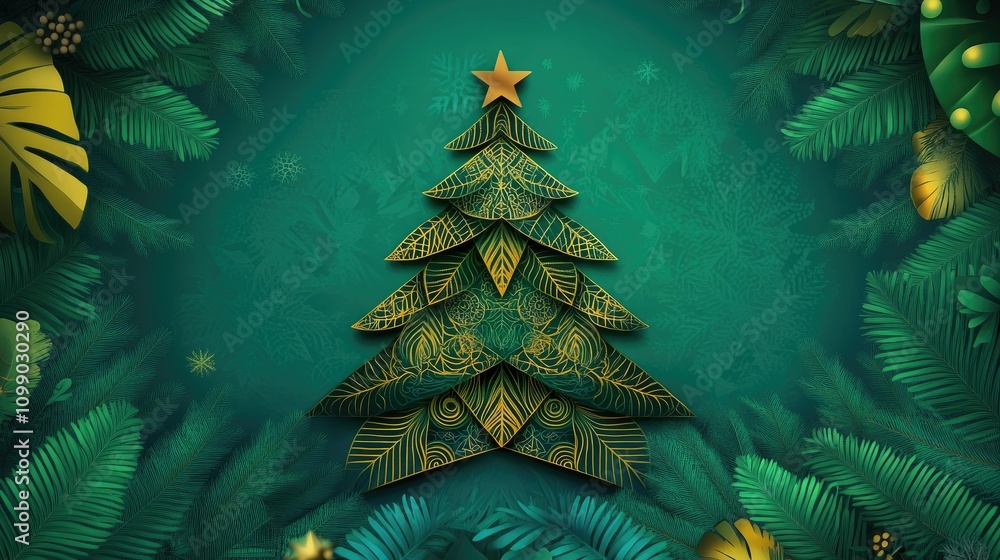 Aufkleber abstract geometric christmas tree frame with intricate patterns