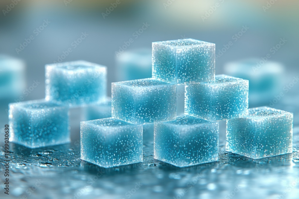 Aufkleber abstract blue cubes data structure digital network technology concept