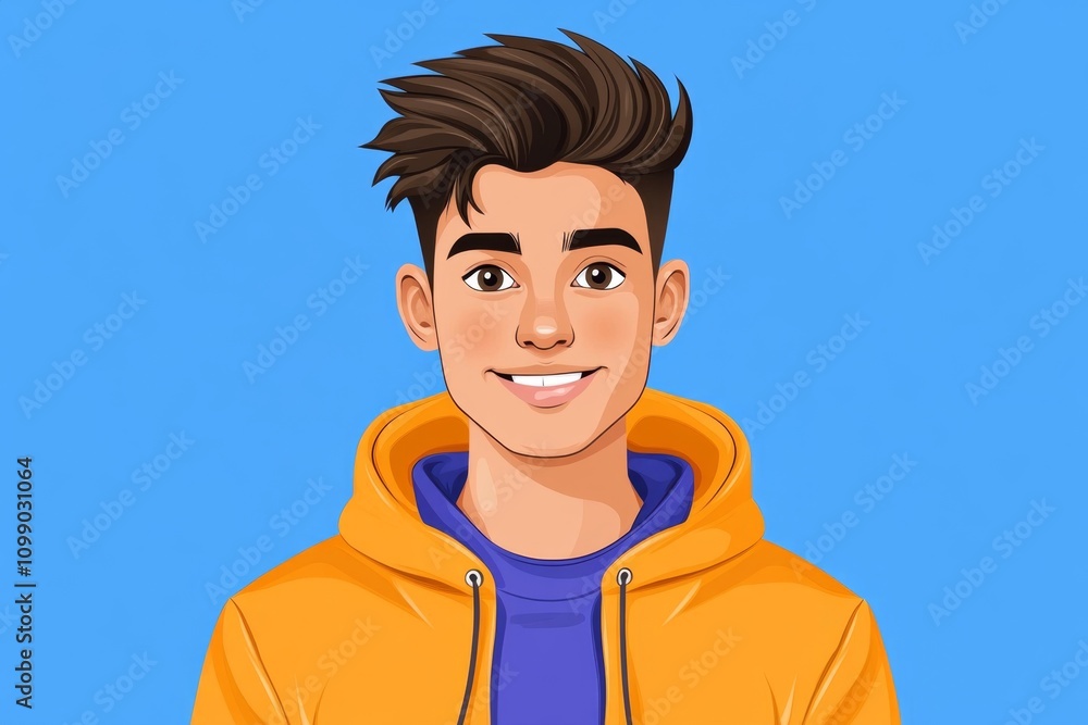 Poster a flat design of a digital avatar with clean, simple geometric shapes and soft gradients in blue and