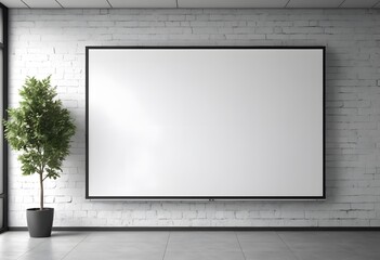 Modern empty office with large blank whiteboard and potted plant, perfect for presentations or brainstorming sessions