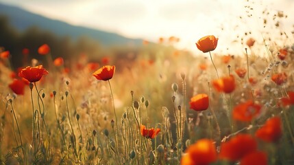 Obraz premium Poppy Field Sunset