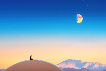 Obraz premium Contemplative meditation under the moonlight desert landscape serenity