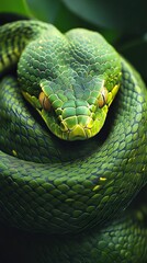 Fototapeta premium Close-up of a Green Snake: A Stunning Portrait of Nature's Beauty