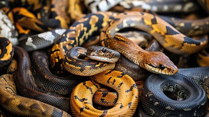 Fototapeta premium Close-Up of a Group of Snakes: A Stunning Display of Reptile Beauty and Diversity