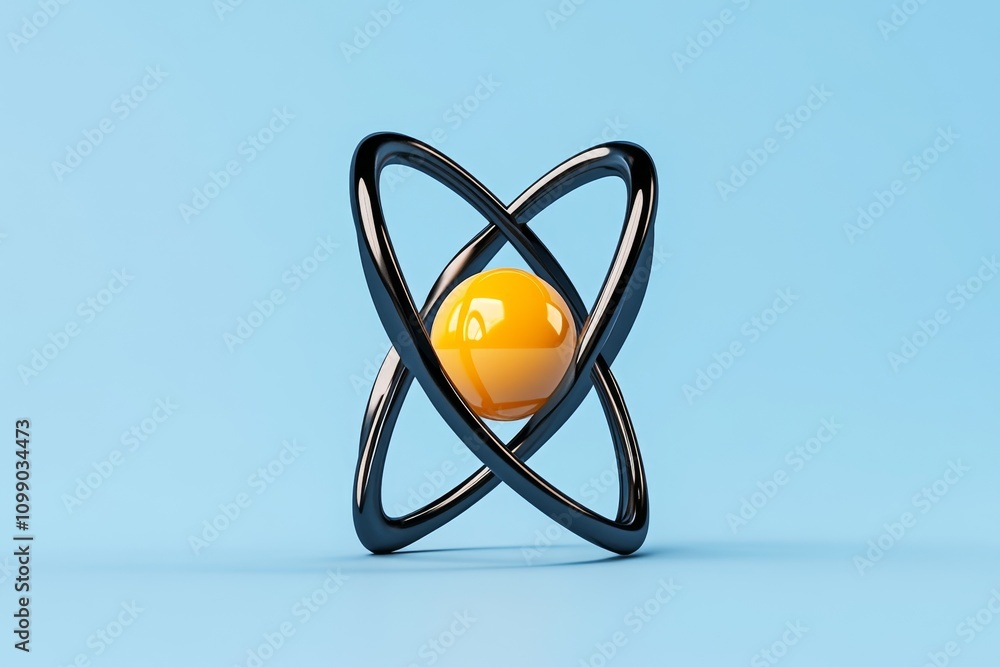 Aufkleber A minimalist representation of an atom, with simple orbits and a glowing central nucleus on a plain background