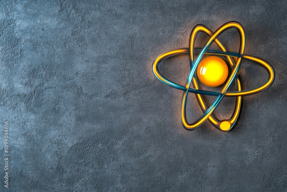 Aufkleber A minimalist representation of an atom, with simple orbits and a glowing central nucleus on a plain background