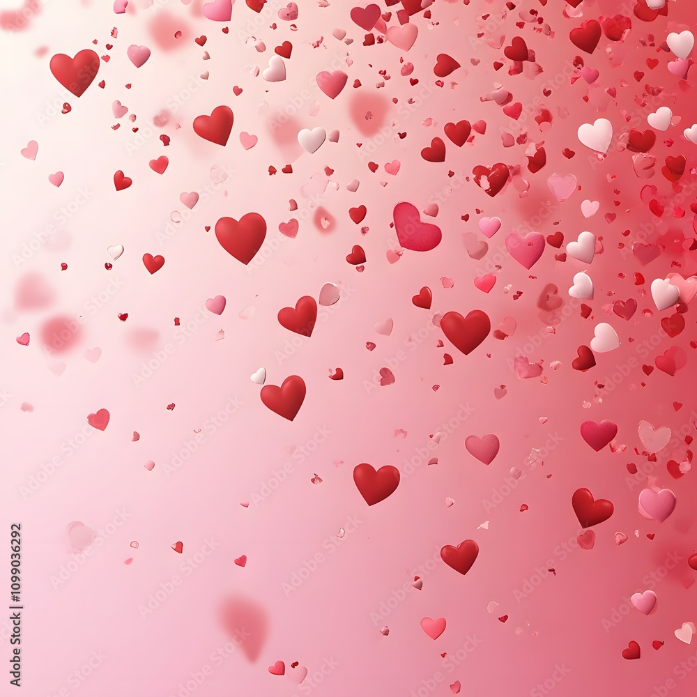 Poster a romantic pink and red ombre background, with subtle floating heart confetti and plenty of empty sp