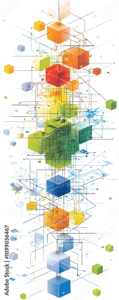 Aufkleber interconnected colorful cubes abstract network