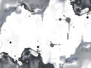 Watercolour splashes. Abstract background black and white.