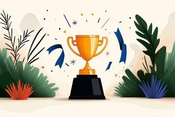 A retro-style award ceremony poster with bold fonts, muted colors, and vintage-inspired illustrations of trophies and ribbons
