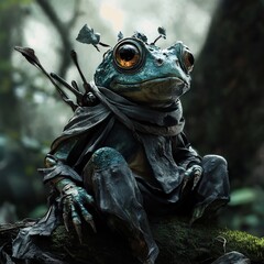 Ancient Frog in Dark Fantasy Forest: Mythical Amphibian Digital Painting
