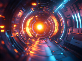 Obraz premium Cyberpunk 3D Tunnel Illustration
