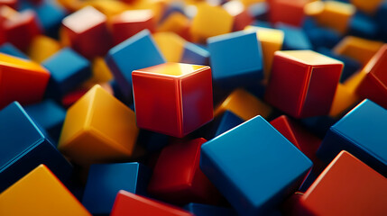 Obraz premium Red Blue Yellow Cubes 3D Illustration