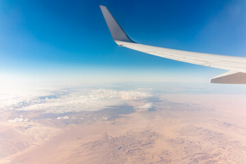 Obraz premium Aerial view on arabian desert and Red sea mountains from airplane