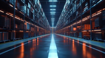 Fototapeta premium Futuristic warehouse aisle.