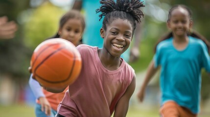 Fototapeta premium Families participating in a community sports event, showcasing active lifestyles and camaraderie