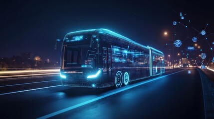 Obraz premium Futuristic electric bus on highway.