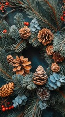 Naklejka premium Festive Christmas Wreath with Natural Elements