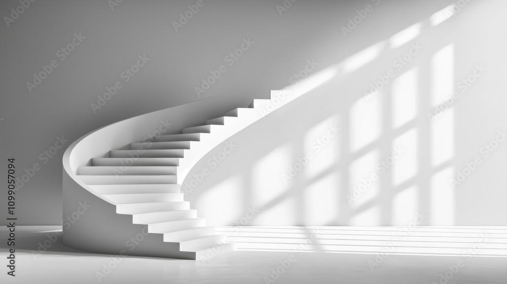 Aufkleber black and white photograph of a staircase bathed in soft, diffused light, creating a gradient of sha