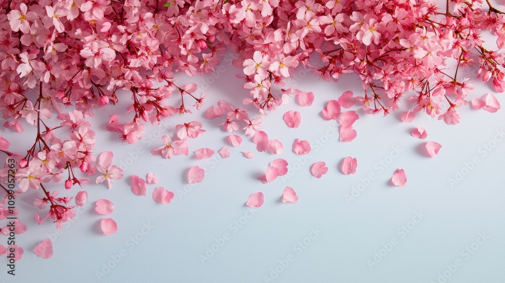 Poster the delicate shadows of cherry blossom petals falling from a tree, creating a soft and ethereal effe
