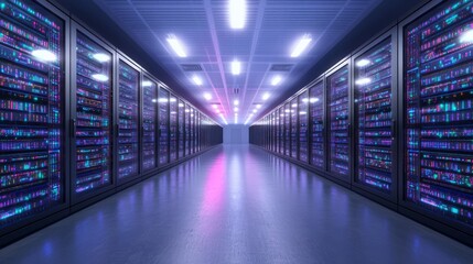 Fototapeta premium Cutting-Edge Data Lakehouse Control Room with Advanced Analytics Tools in 3D Render Visualization