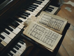 Fototapeta premium sheet music on a vintage piano highlighting the beauty of musical composition