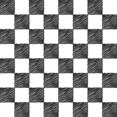 Vector illustration of a scribble-style chess checkerboard, offering a unique hand-drawn effect. Ideal for creative designs games and abstract art projects. Seamless chessboard pattern design.