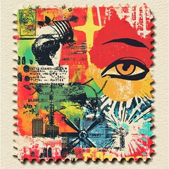 Obraz premium Vintage Postage Stamp Abstract Collage: A Pop Art Masterpiece