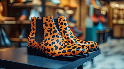 Leopard Print Ankle Boots On Display In A Store