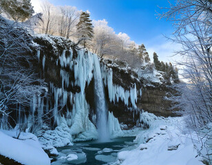 Winter wonderland: Snow-kissed trees blanket a serene mountain landscape