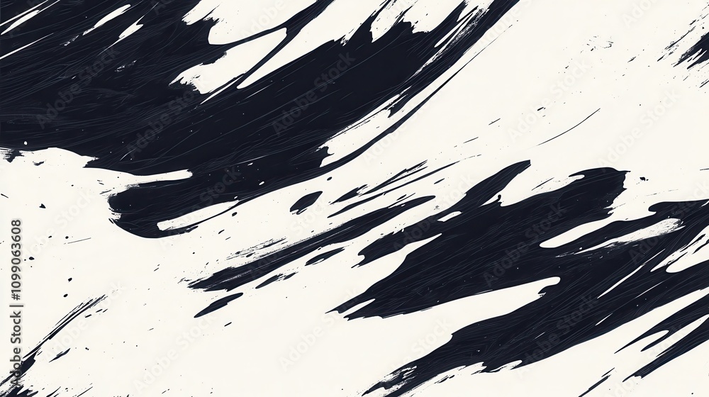 Aufkleber abstract black and white brush strokes on a light background, creating a dynamic visual effect.