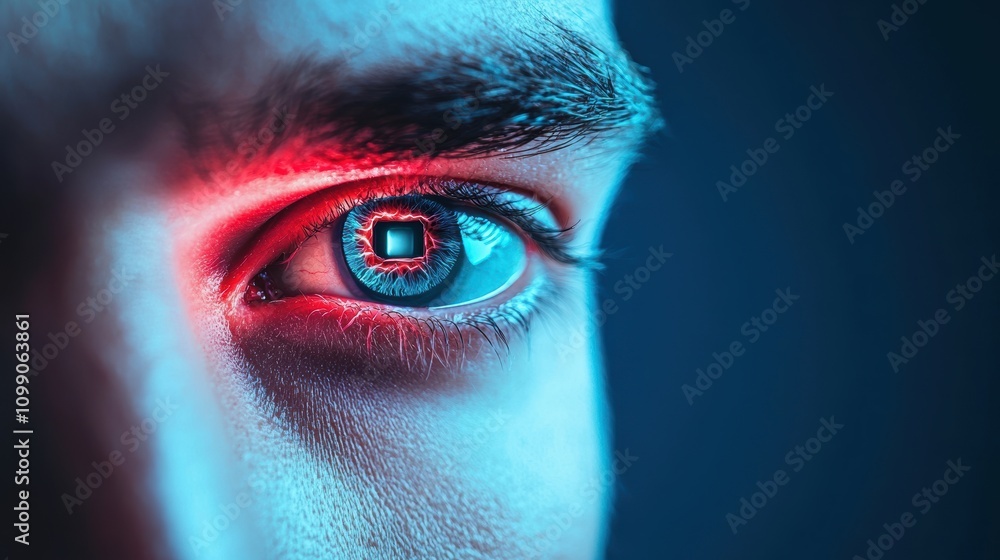 Poster a close up shot of a person eye undergoing an iris scan for access control, showcasing advanced biom