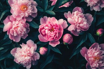 Pink flowers with green leaves