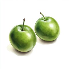 green plums on a , white background