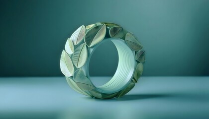 Fototapeta premium Nature-inspired ring with leaf motifs, organic shapes, 3D illustration, ring jewelry, trendy, aesthetic.
