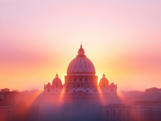 Obraz premium stunning sunrise over a historic dome with warm colors and soft light