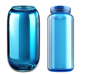 Blue hydrogen cylinder isolated on transparent background, Set of