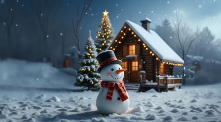 Naklejka premium Christmas background. Christmas card with Christmas tree on night snowy background.