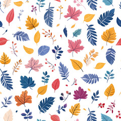 Obraz premium Floral flowers and beautiful colorful leaves wallpaper seamless pattern for interior decoration or background.
